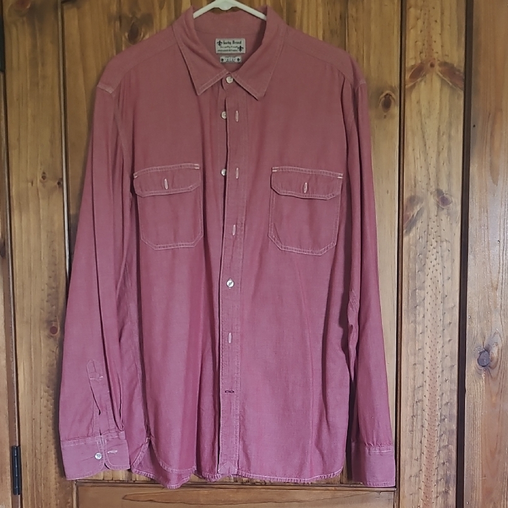 Lucky Brand Men's Heathered Brick Red Button-Down Shirt. Size L